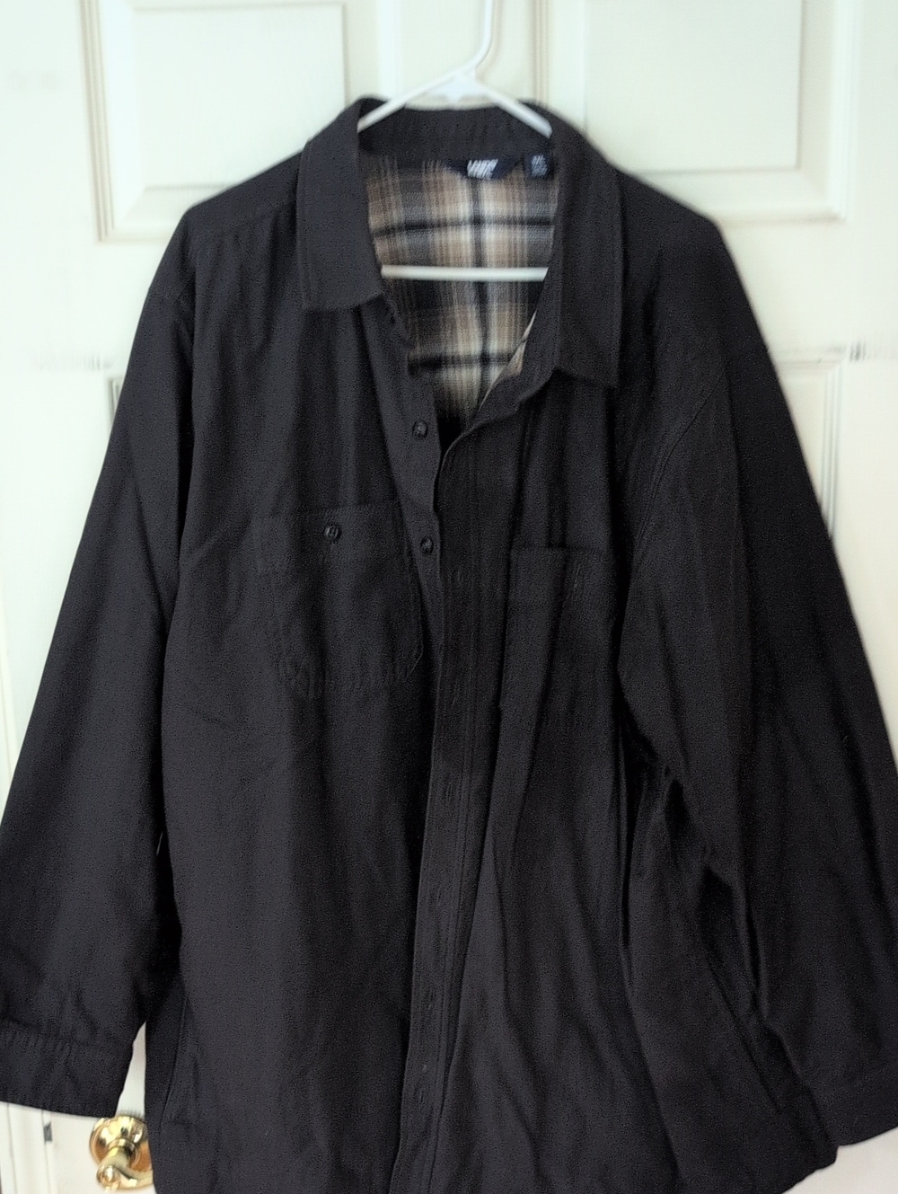Lands End Black Lightweight Shirt Jacket with Plaid Lining